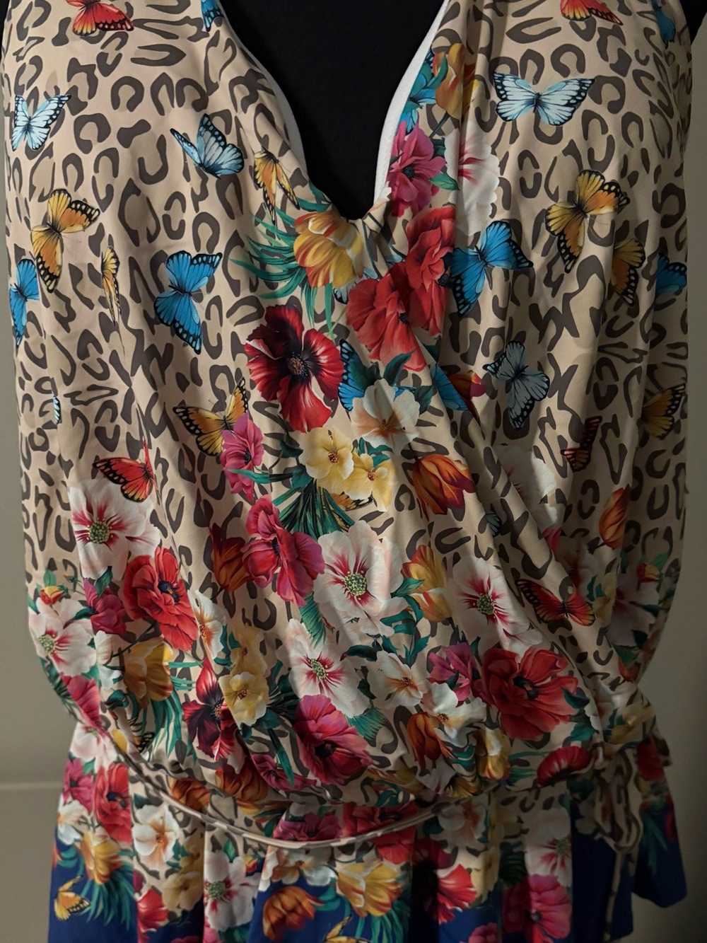 Johnny Was Beige Floral & Butterfly Surplice Tunic